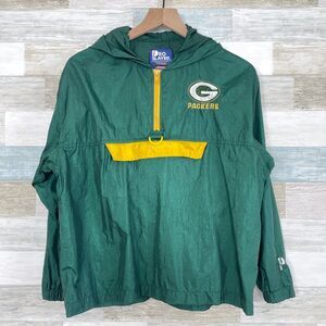 Green Bay Packers Windbreaker 1/4 Zip Hoodie Pullover Pro Layer Youth Large
